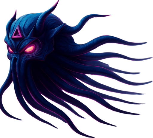 Suspended midair, flying fast, tentacles behind, fully in frame no edges cut off