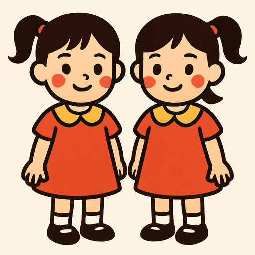 Petite fille soeurs jumelles.
In-Game asset.  2d.  High contrast.  No shadows