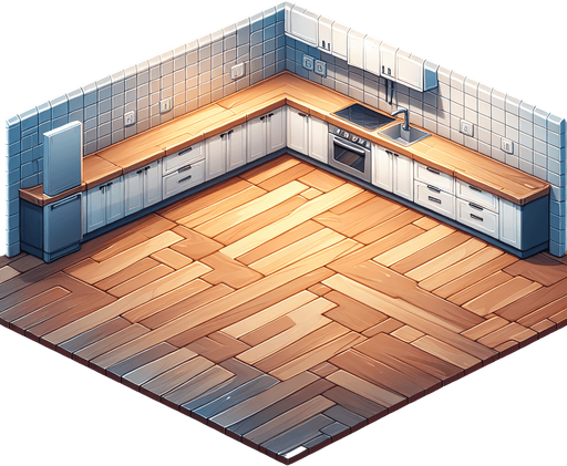 A background which represents a kitchen's ground.
Single Game Texture. In-Game asset. 2d. Blank background. High contrast. No shadows.