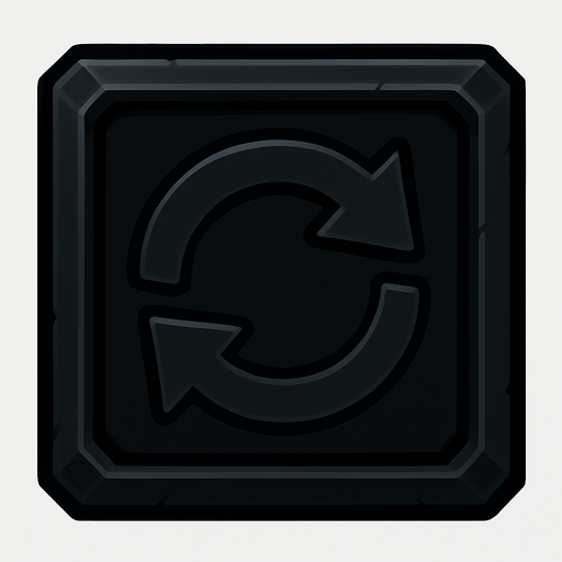 a dark colored refresh sign box.
In-Game asset.  2d.  High contrast.  No shadows