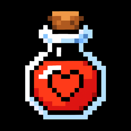 life potion.
In-Game asset.  2d.  High contrast.  No shadows. pixel