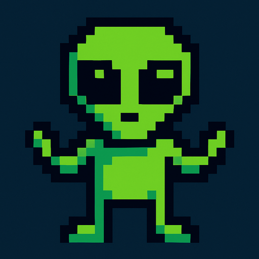Pixel uzaylı olsun.
In-Game asset.  2d.  High contrast.  No shadows