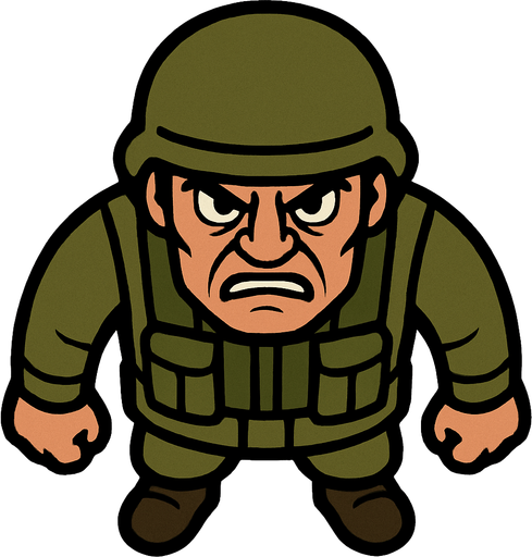 Yukardan bakış asker ve yüz ekle sinirli.
In-Game asset.  2d.  High contrast.  No shadows