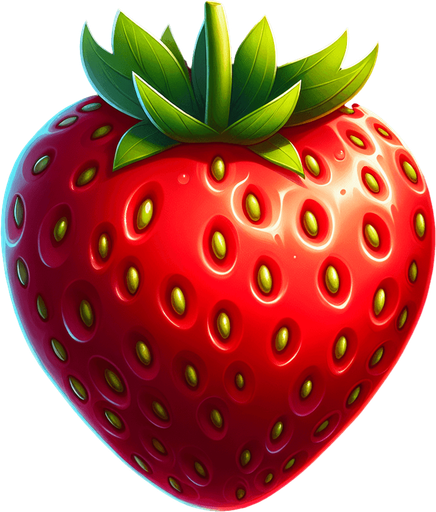 strawberry fruit.
Single Game Texture.  In-Game asset.  2d.  Blank background.  High contrast.  No shadows