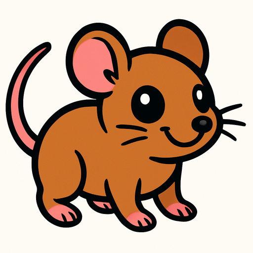 Un emignone souris cartoon style sur ses quatres pattes.
In-Game asset.  2d.  High contrast.  No shadows
