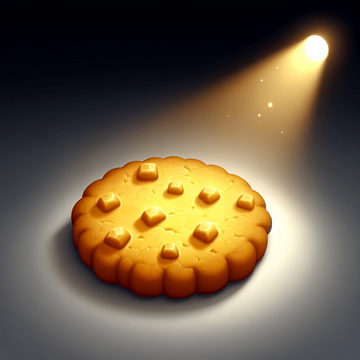 Golden cookie.
Single Game Texture.  In-Game asset.  2d.  Blank background.  High contrast.  No shadows