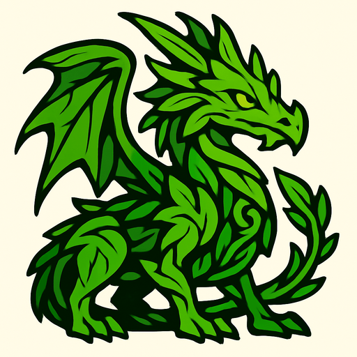 Dragon végétal.
In-Game asset.  2d.  High contrast.  No shadows