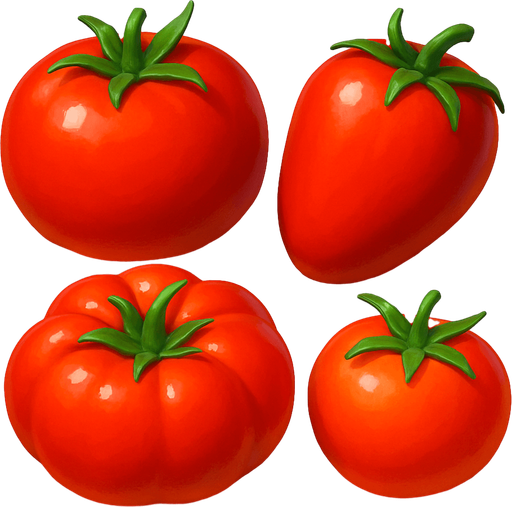 Pack of different tomato, painted 3D tomato, without black lines around it!
In-Game asset.  High contrast.  No shadows. 3D