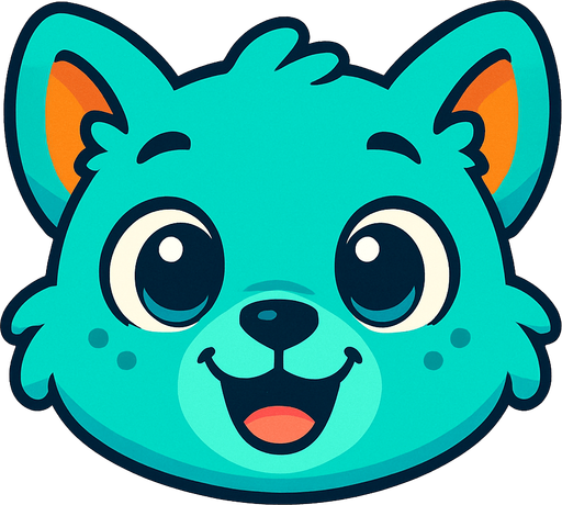 Vibrant teal baby animal face. cartoon. 
Game asset. 2d. Blank background. High contrast. No shadows.