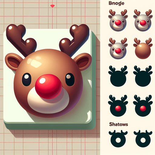 one cute christmas reindeer head with a red nose. plastic style. Single Game Texture. In-Game asset. 2d. Blank background. High contrast. No shadows.