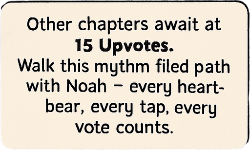 A vertical cinematic scene in a semi-realistic comic style with white photo-like borders. In the center, a spotlight shines down on a small empty stage inside a dimly lit club, hinting at anticipation. The atmosphere is emotional and moody, using purples and blues. A soft glow surrounds the narrator box in the center, which reads: “Other chapters await at 15 Upvotes. Walk this rhythm-filled path with Noah — every heartbeat, every tap, every vote counts.” The narrator box is rectangular with rounded edges, resembling a classic comic caption box. Background elements suggest quiet support — maybe a shadowy figure clapping, or faint posters of Noah. No characters shown clearly, just a stage awaiting the next act..
In-Game asset.  2d.  High contrast.  No shadows