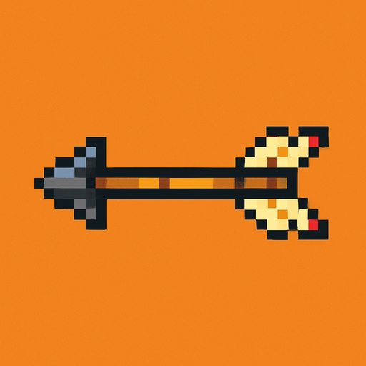 Flecha de arco vista desde arriba, pixel cartoon..
In-Game asset.  2d.  High contrast.  No shadows