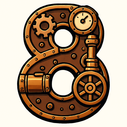 numero 8 en estilo steampunk.
In-Game asset.  2d.  High contrast.  No shadows