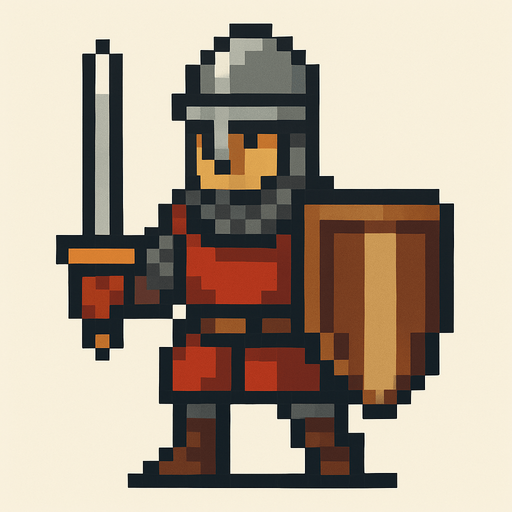orta çağ pixel art asker.
In-Game asset.  2d.  High contrast.  No shadows