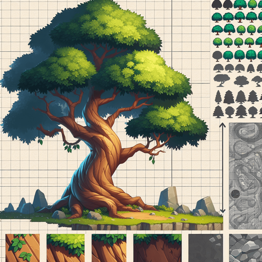 Big tree.
Single Game Texture.  In-Game asset.  2d.  Blank background.  High contrast.  No shadows