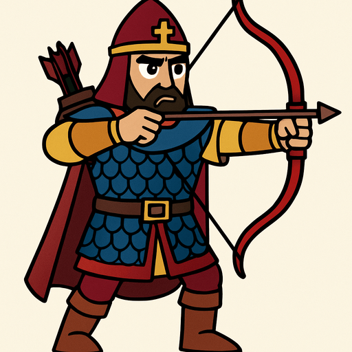 Animasyon çizgi dizi tarzında bizans okçusu.
In-Game asset.  2d.  High contrast.  No shadows