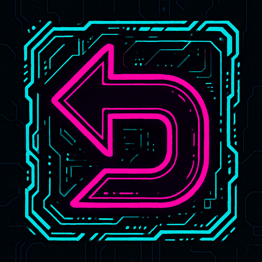 Cyberpunk style return symbol.
In-Game asset.  2d.  High contrast.  No shadows