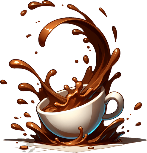 Coffee splashing effect.
Single Game Texture. In-Game asset. 2d. Blank background. High contrast. No Shadows.