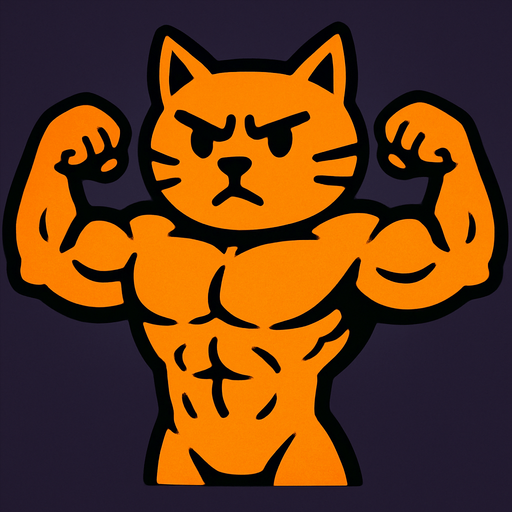 strong cat.
In-Game asset.  2d.  High contrast.  No shadows