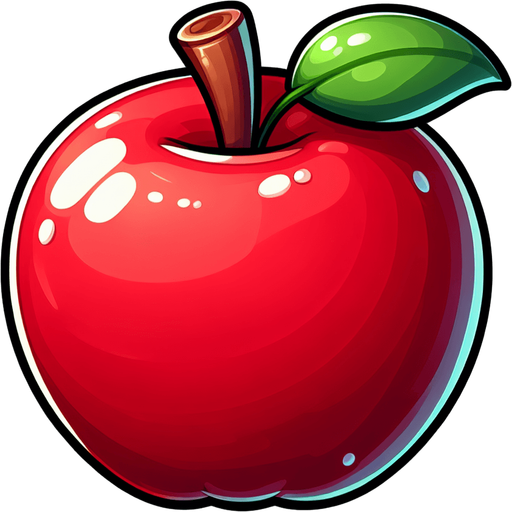 red apple,cartoon,2d,blank background.
Single Game Texture.  In-Game asset.  2d.  Blank background.  High contrast.  No shadows