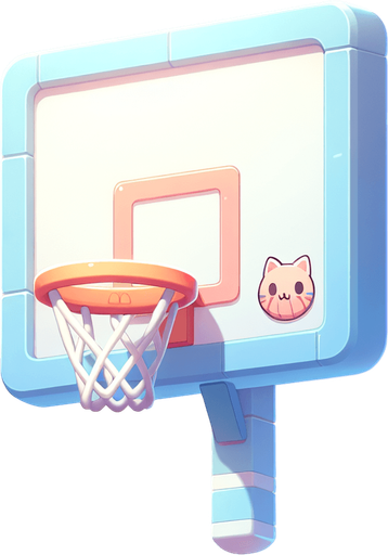 Basketbal backboard aiming directly at the camera. Zoomed in. In pastel color cat theme. Cartoon style.
Single Game Texture. In-Game asset. 2d. Blank background. High contrast. No shadows.
