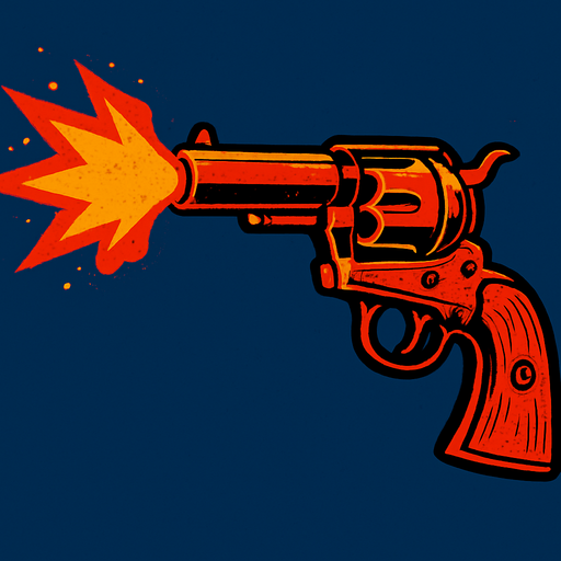 a firing western revolver
In-Game asset.  High contrast.  No shadows