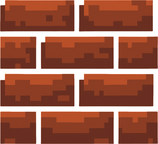 Make a 2D top down pixelated flat image of brick.
In-Game asset.  2d.  High contrast.  No shadows