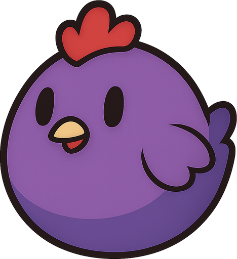 purple ball chicken. No background. Transparent background. Blank background. No shadows. 2d. In-Game asset. flat