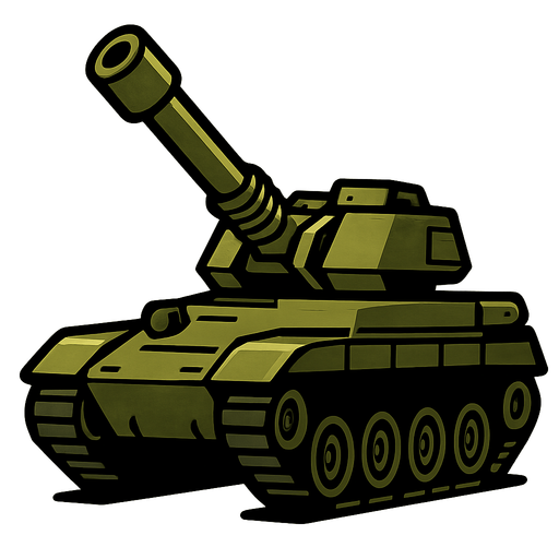 Military Tank with gun facing up.
In-Game asset.  2d.  High contrast.  No shadows