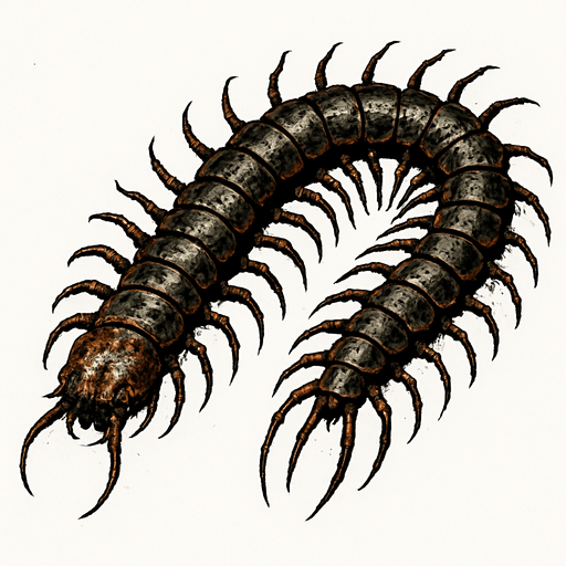 realistic centipede, disgusting.
In-Game asset.  2d.  High contrast.  No shadows