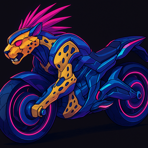 cyberpunk American anime koraidon Miraidon-esque motorcycle animal futuristic cheetah-meets-motorcycle