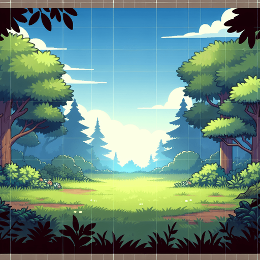 a clearing in the forest.
Single Game Texture.  In-Game asset.  2d.  Blank background.  High contrast.  No shadows