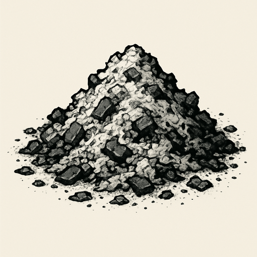 A pile of burn ash.
In-Game asset.  2d.  High contrast.  No shadows