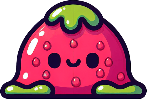 Un slime de fruta RPG con estilo suave y simple.
Single Game Texture.  In-Game asset.  2d.  Blank background.  High contrast.  No shadows