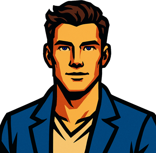 A handsome man, facing us.
In-Game asset.  2d.  High contrast.  No shadows