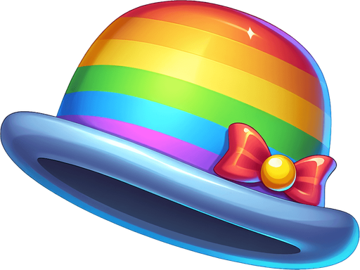 A rainbow hat with a propeller on the top. Side profile. Cartoon..
Single Game Texture.  In-Game asset.  2d.  Blank background.  High contrast.  No shadows