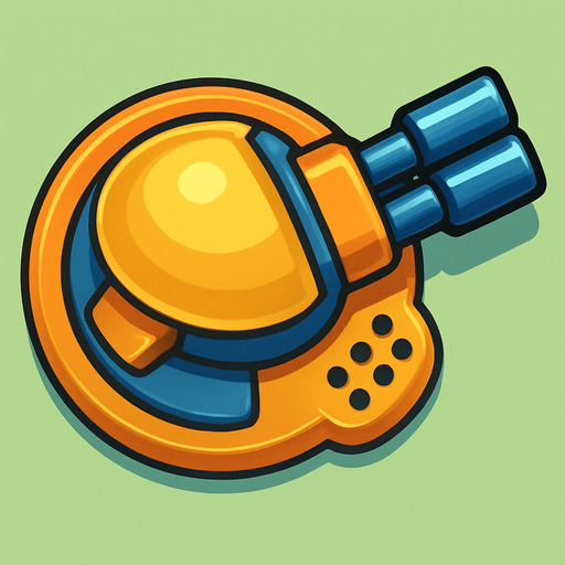 Crea la Torre Rapid en un estilo 2D renderizado, limpio y cartoonish, con contornos claros y definidos, colores vibrantes con transiciones suaves, y sombreado que da volumen a sus superficies superiores.
La perspectiva debe ser VISTA CENITAL (totalmente desde arriba). Esto significa que la torre se verá como si estuviera siendo observada directamente desde arriba, con los detalles de su parte superior siendo prominentes.
La base de la torre debe ser circular para permitir un movimiento de cañón cómodo. Los múltiples puntos de disparo pequeños deben estar orientados hacia la DERECHA.
La torre debe tener un perfil bajo y la menor cantidad de relieve vertical posible para facilitar una rotación fluida en la animación..
In-Game asset.  2d.  High contrast.  No shadows