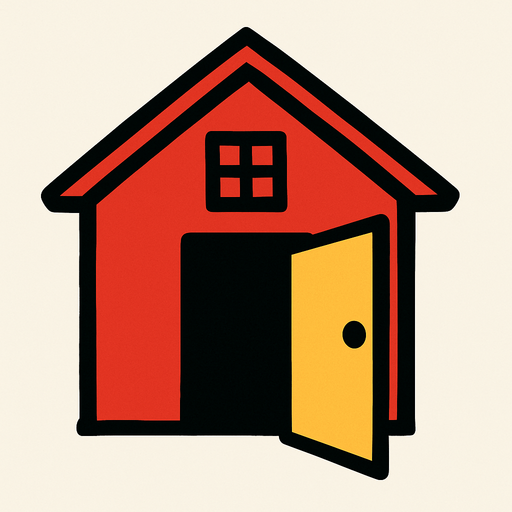 red house, open door looking left.
In-Game asset.  2d.  High contrast.  No shadows