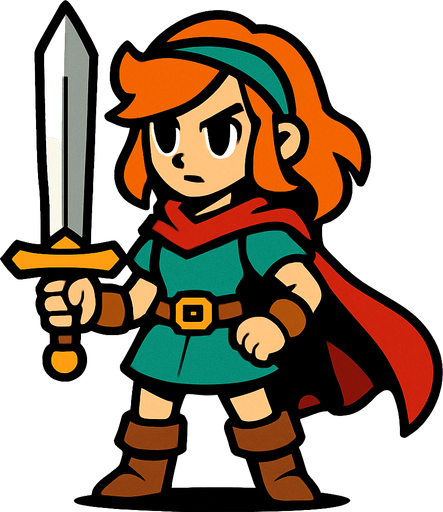 swordsman hero girl.
In-Game asset.  2d.  High contrast.  No shadows