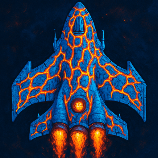crazy blue lava spaceship top view.