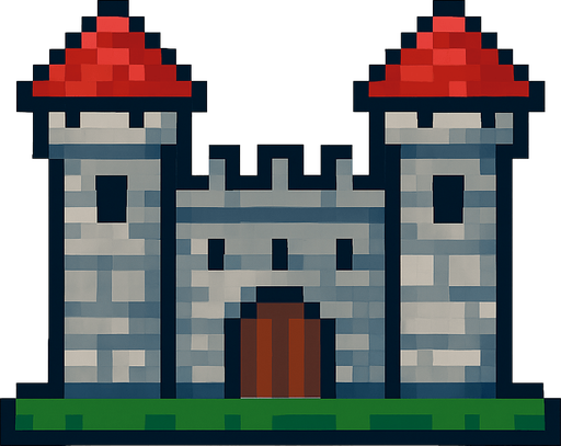 castle base, pixel art.
In-Game asset.  2d.  High contrast.  No shadows