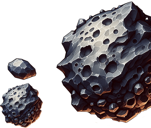 meteorite.
Single Game Texture. In-Game asset. 2d. Blank background. High contrast. No shadows.