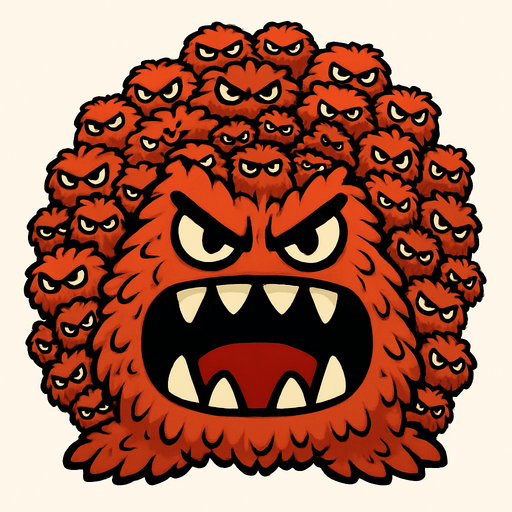 Cute swarm monster with fury eyes and large mouth.
In-Game asset.  2d.  High contrast.  No shadows