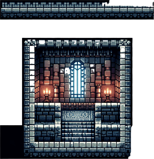 Dungeon pixelado.
Single Game Texture.  In-Game asset.  2d.  Blank background.  High contrast.  No shadows