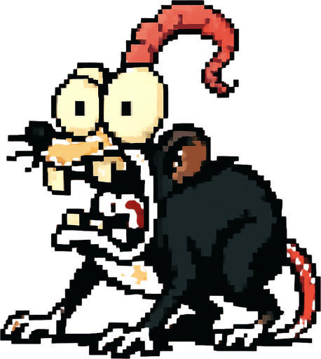 Raton tipo pixel art earthworm jim, la personalidad del ratón debe ser frenética asustadizo como la de ten de ten y stimpy, debe estar en cuatro patas.
In-Game asset.  2d.  High contrast.  No shadows