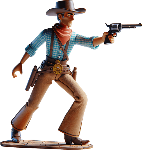 western cowboy toy shooting.
Single Game Texture. In-Game asset. 2d. Blank background. High contrast. No shadows.