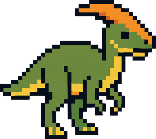 Make it 8 bit style dinosaur parasaurus cartoon character.
In-Game asset.  High contrast.  No shadows