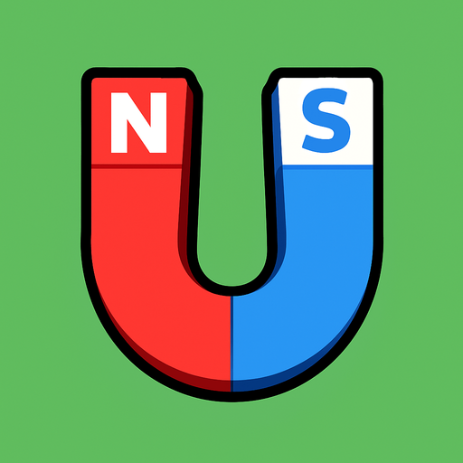 A red and blue Survivor.io style 2D U-shaped (with N and S) magnet made by HABBY PTE. LTD..
In-Game asset.  2d.  High contrast.  No shadows