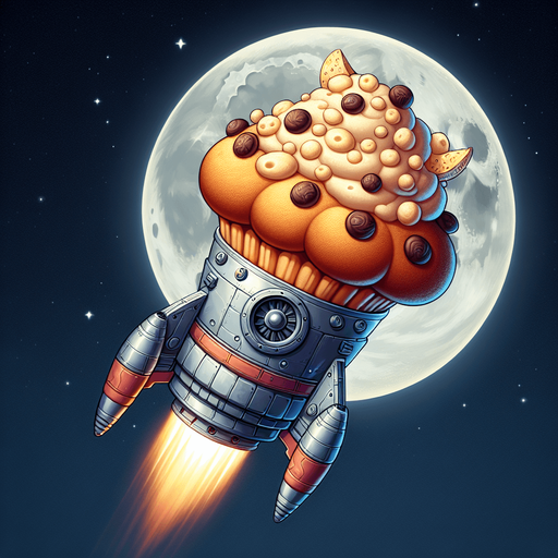 create a muffin with a rocket. muffin goes to the moon.
Single Game Texture. In-Game asset. 2d. Blank background. High contrast. No shadows.