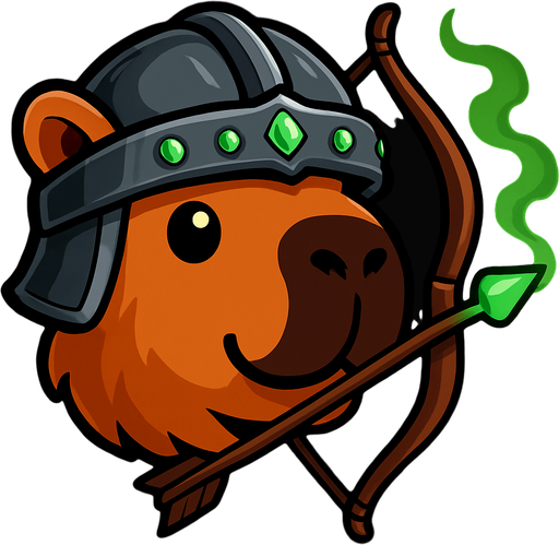 Elimina la resortera. Añadele un arco y una flecha con la punta verde que suelta un humo verde. Adorna el casco con piedras birllantes verdes.